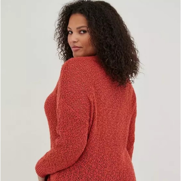 Torrid Women's Open Stitch Pullover V-neck Sweater - Picture 8 of 9